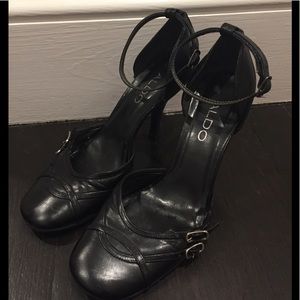 Aldo black leather side buckle ankle strap shoes
